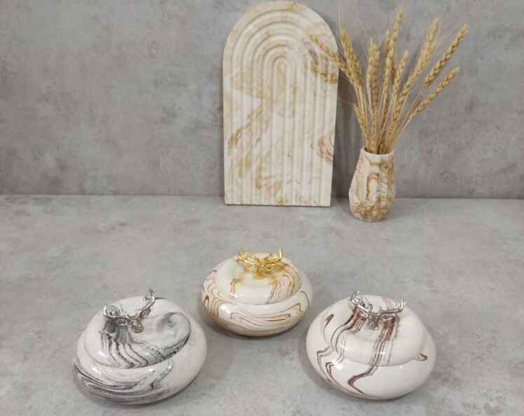 قندان و شکلات خوری خمره‌ای سنگی 